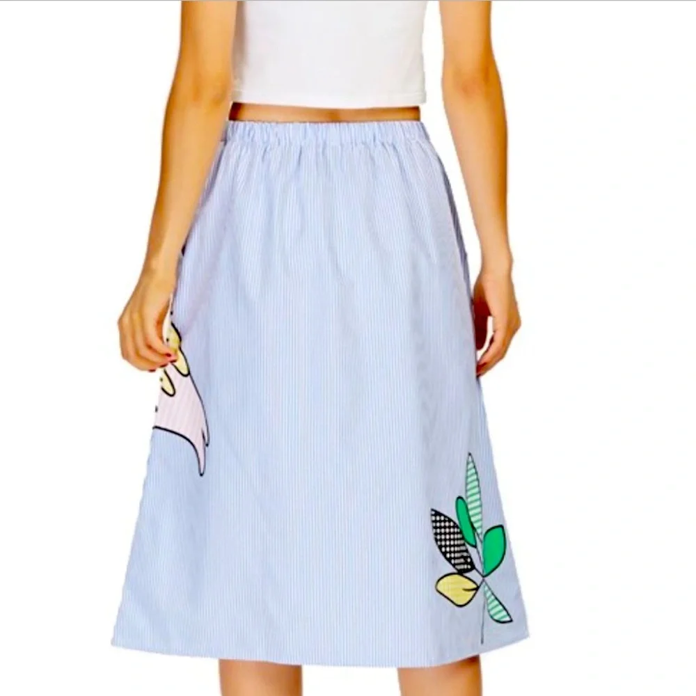 New Vadim Blue & White Striped Flamingo Skirt - Picture 5 of 17